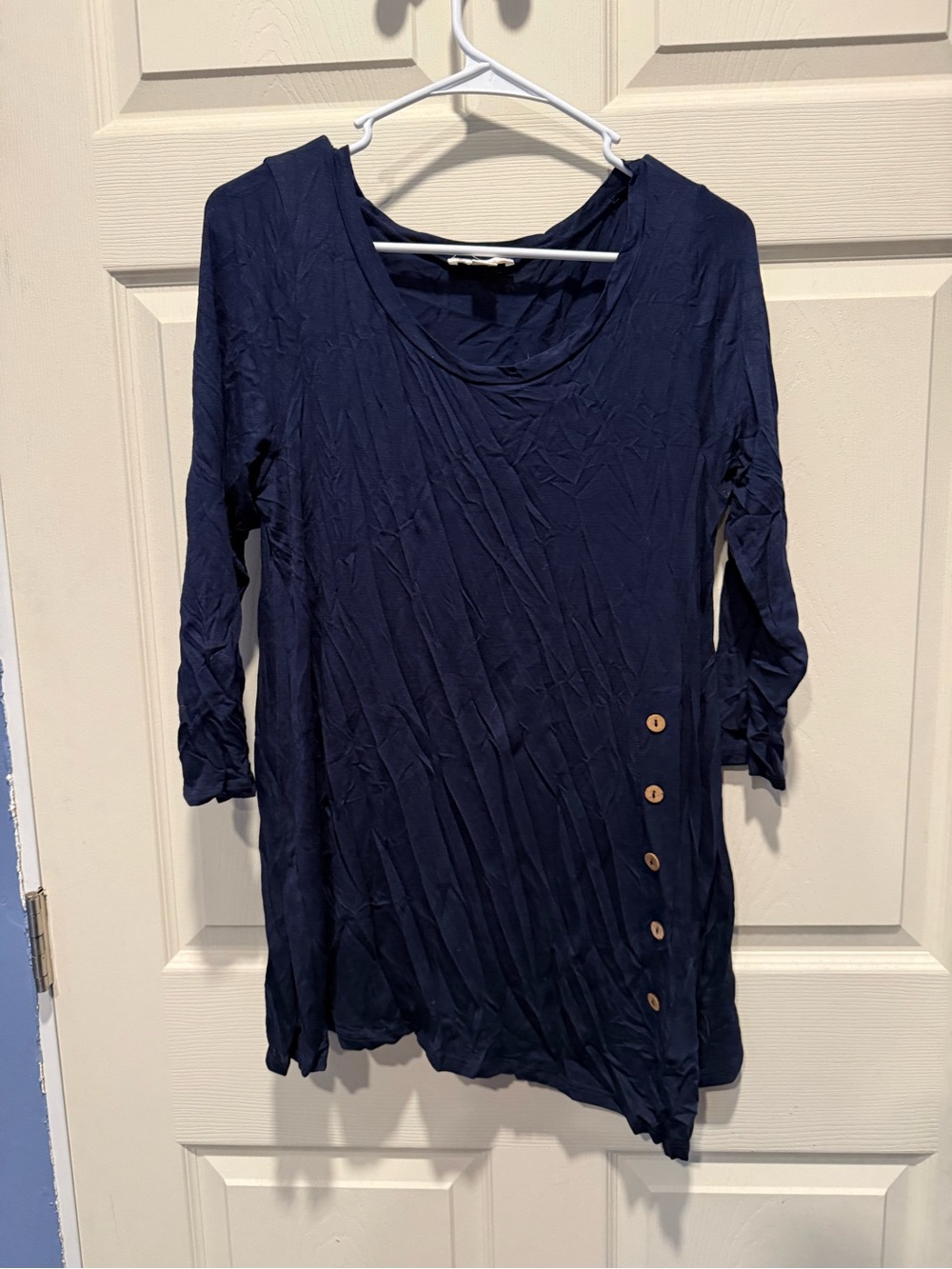 Misia Navy Asymmetric Button-Accent Tunic
